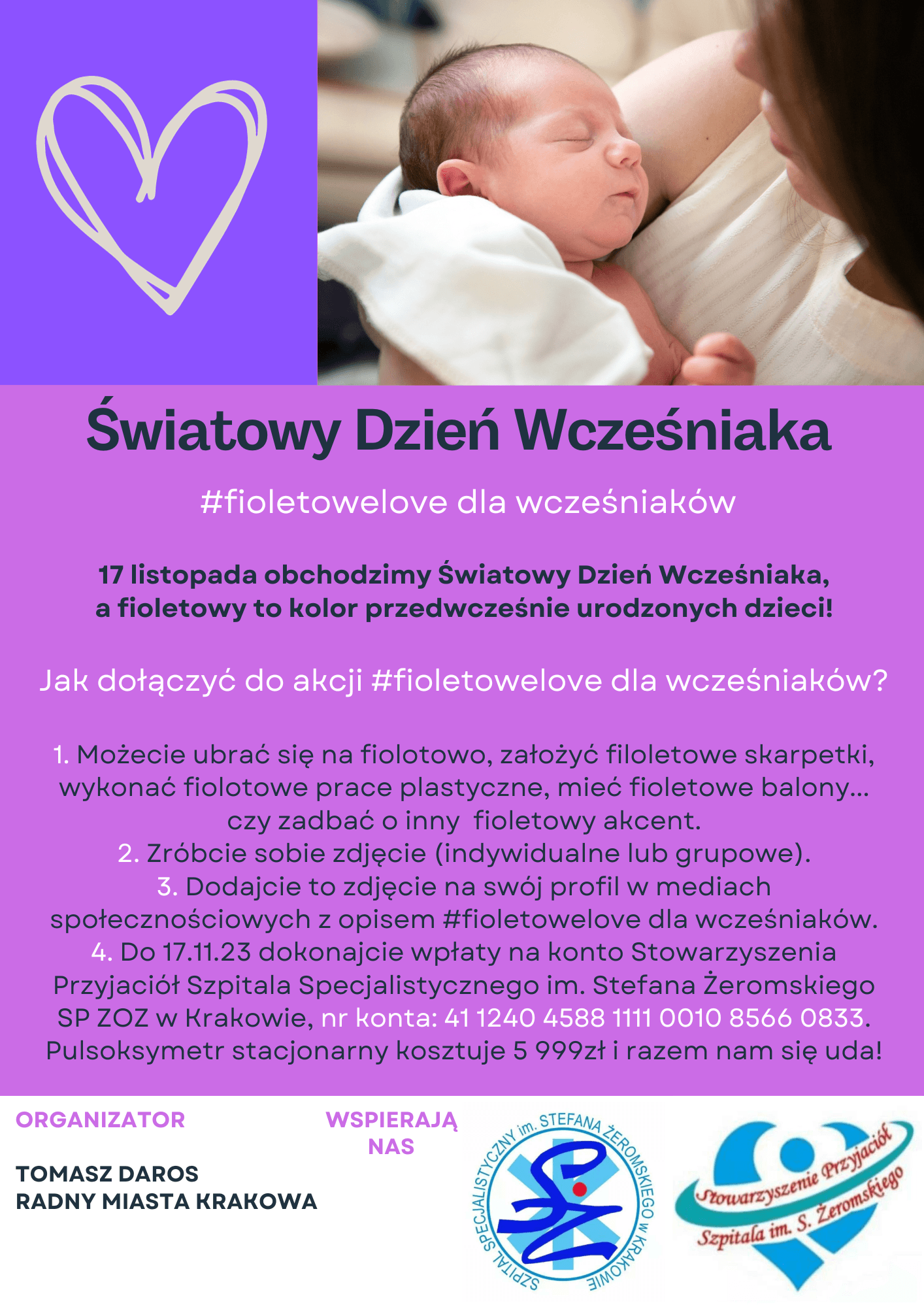 Światowy Dzień Wcześniaka: zbiórka na pulsoksymetry w Szpitalu im. Żeromskiego w Krakowie